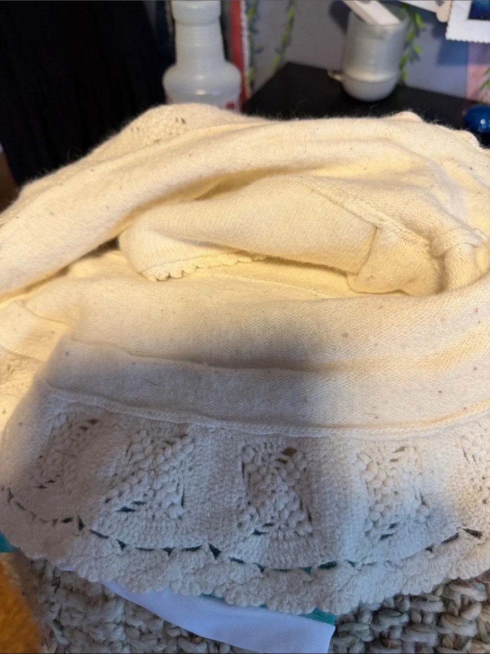 Ralph Lauren Girls Cream Knit Crochet Ruffle Skirt Elastic Waist Size 5